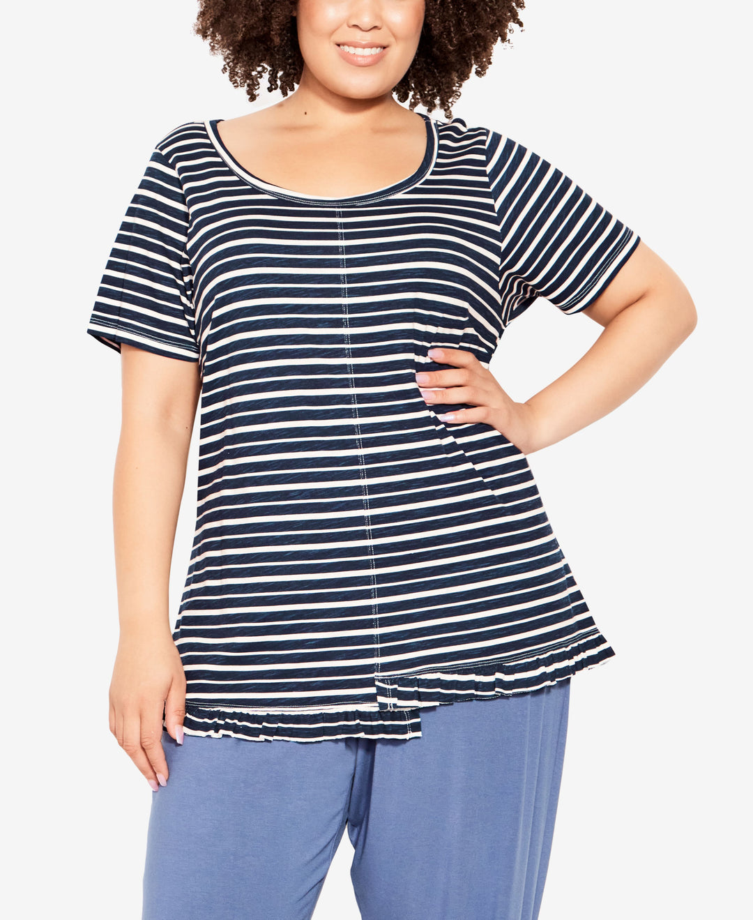 Plus Size Mae Ruffle Stripe Top