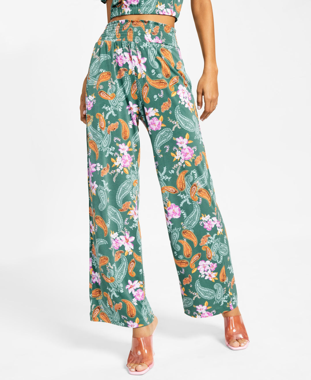 Bar III Petite Paisley Print High Rise Wide Leg Pants