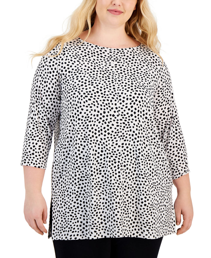 Alfani Plus Size Printed 3/4 Sleeve Top