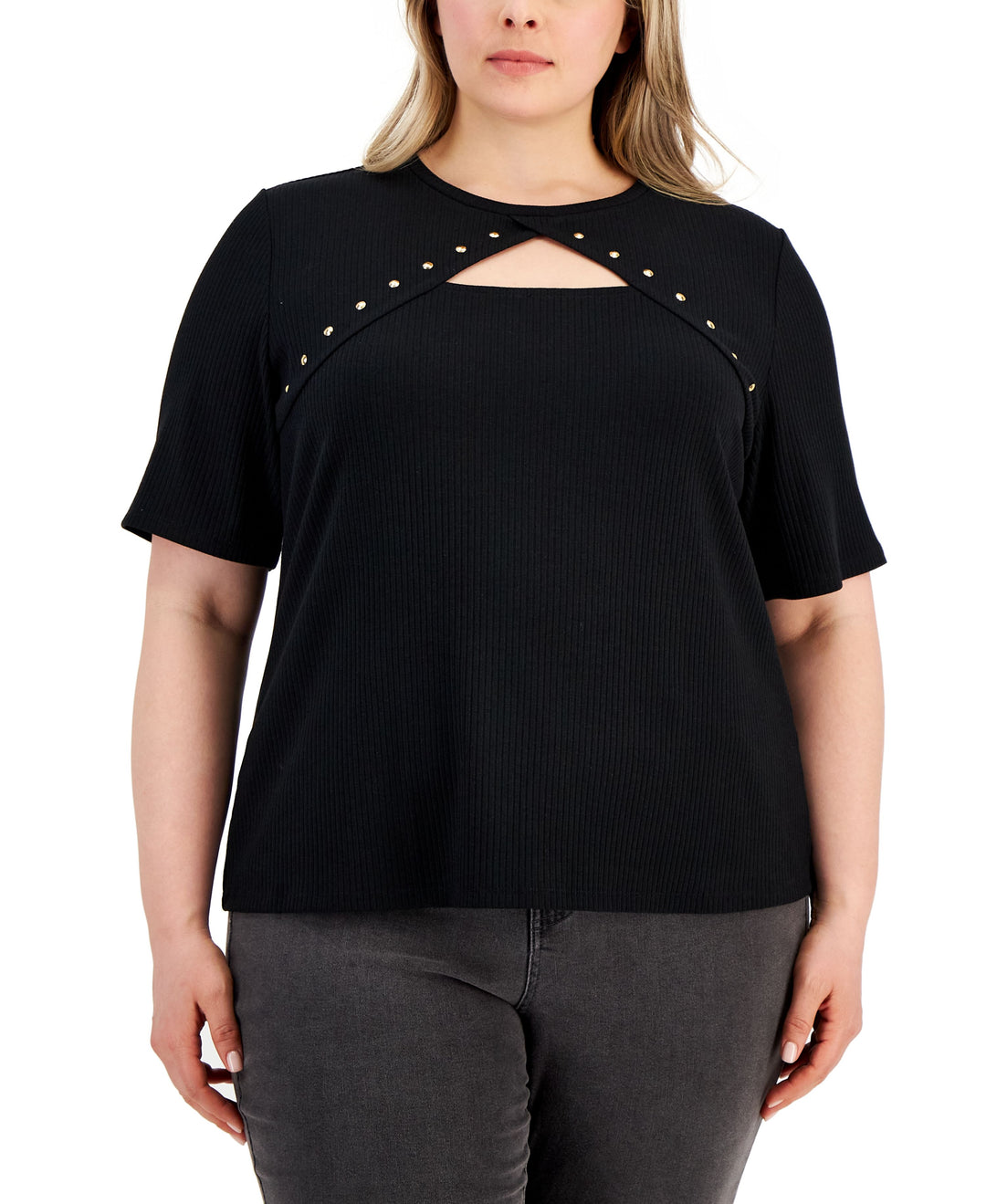 Plus Size Ribbed Studded Top