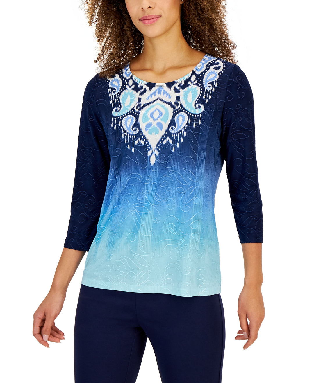 Women's Ikat Gradient 3/4-Sleeve Top