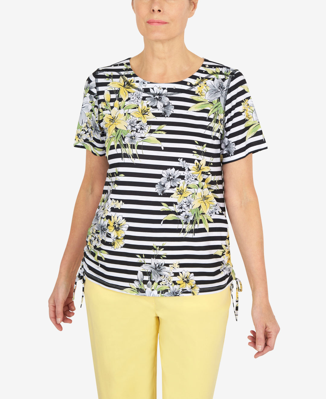 Women's Summer in The City Flower Bouquet Striped T-shirt