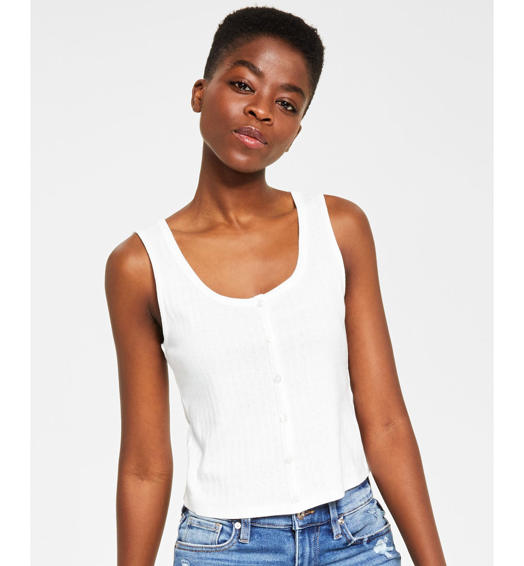 Juniors' Scoop-Neck Button-Front Tank Top