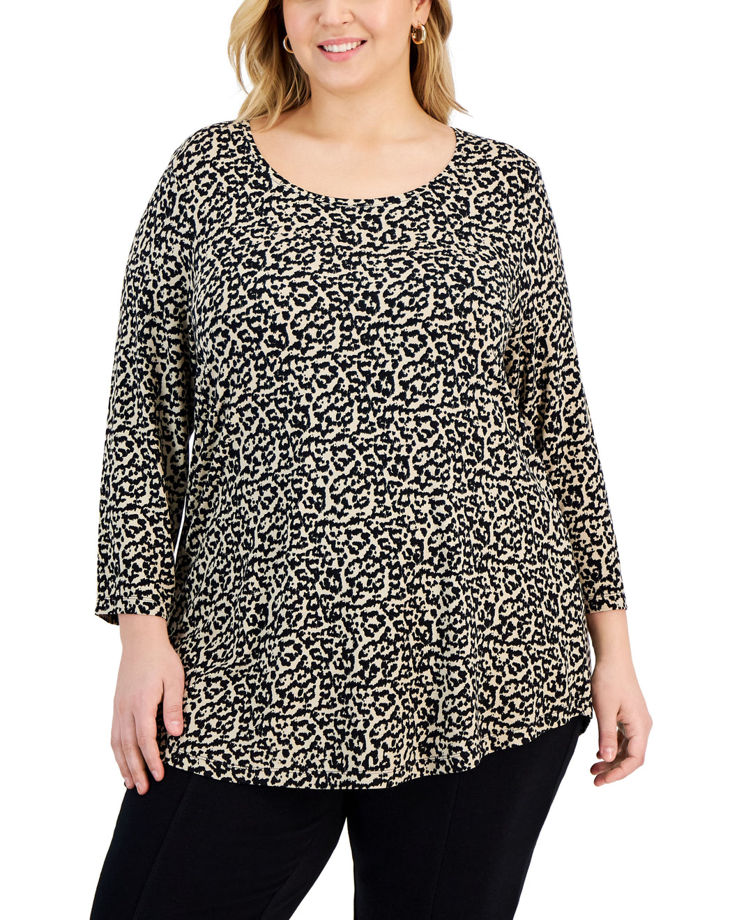 Plus Size Abstract-Print 3/4 Sleeve Top