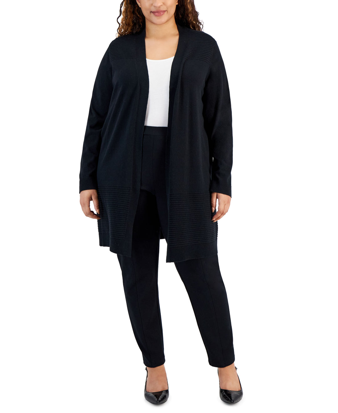 Plus Size Textured Open-Front Cardigan