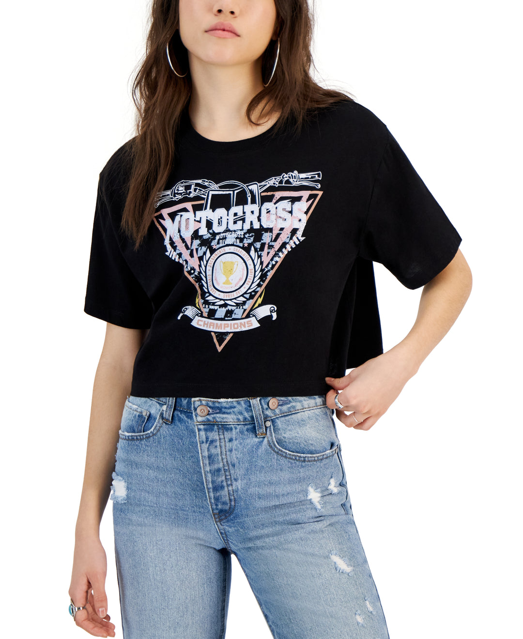Juniors' Motocross Graphic Boxy Crop T-Shirt