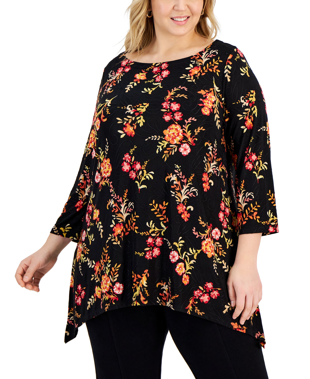Plus Size Flowing Foliage Jacquard Top