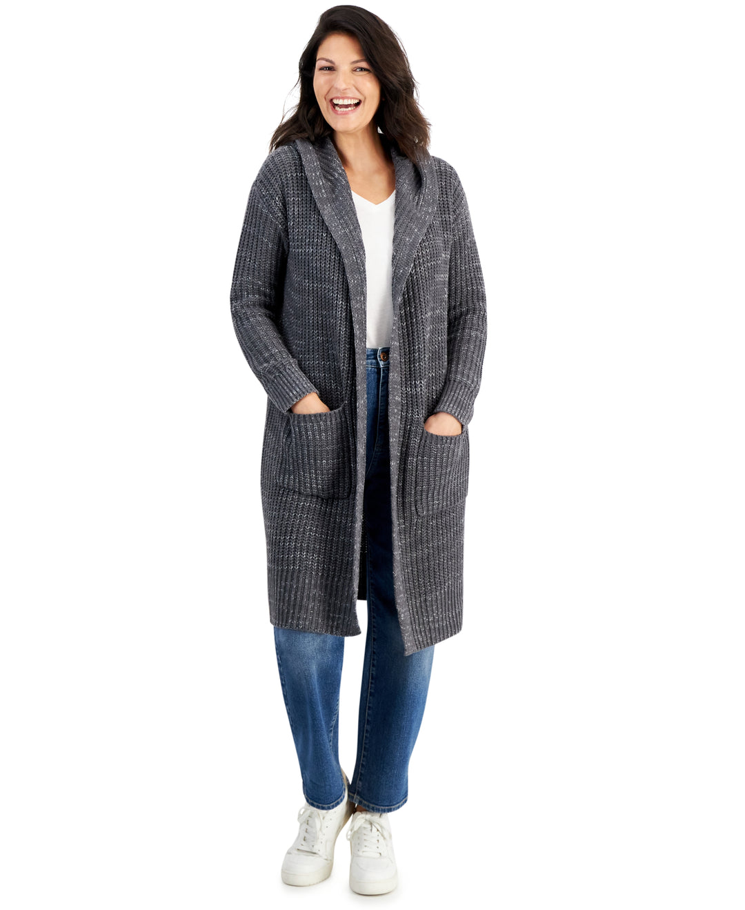 Women's Hooded Open-Front Duster Cardigan
