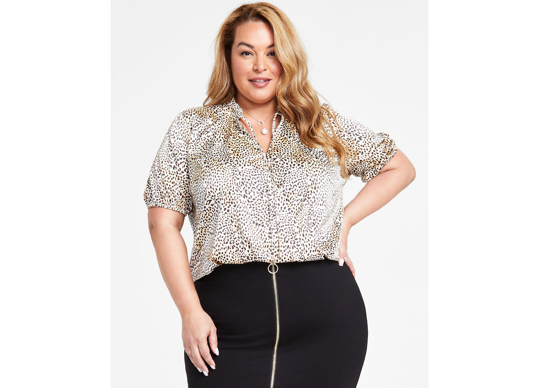 INC International Concepts Plus Size Printed Surplice-Neck Top