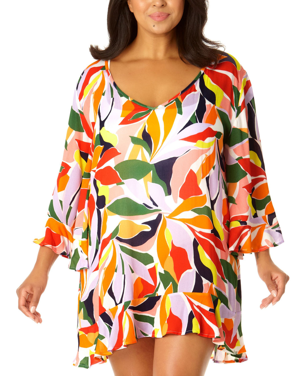 Plus Size Flounce V-Neck Tunic Cover-Up