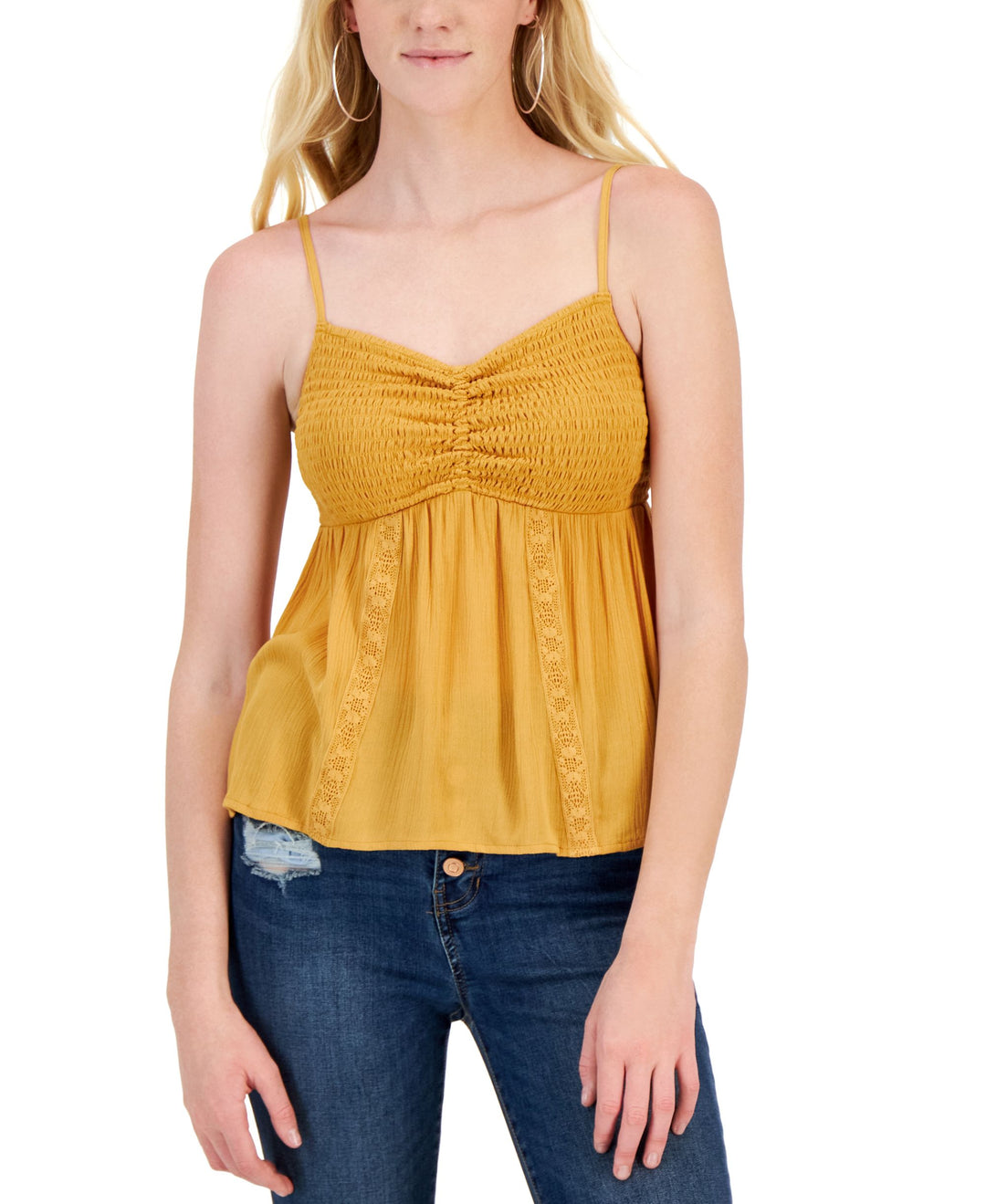 Juniors' Smocked Crochet-Trim Tank Top