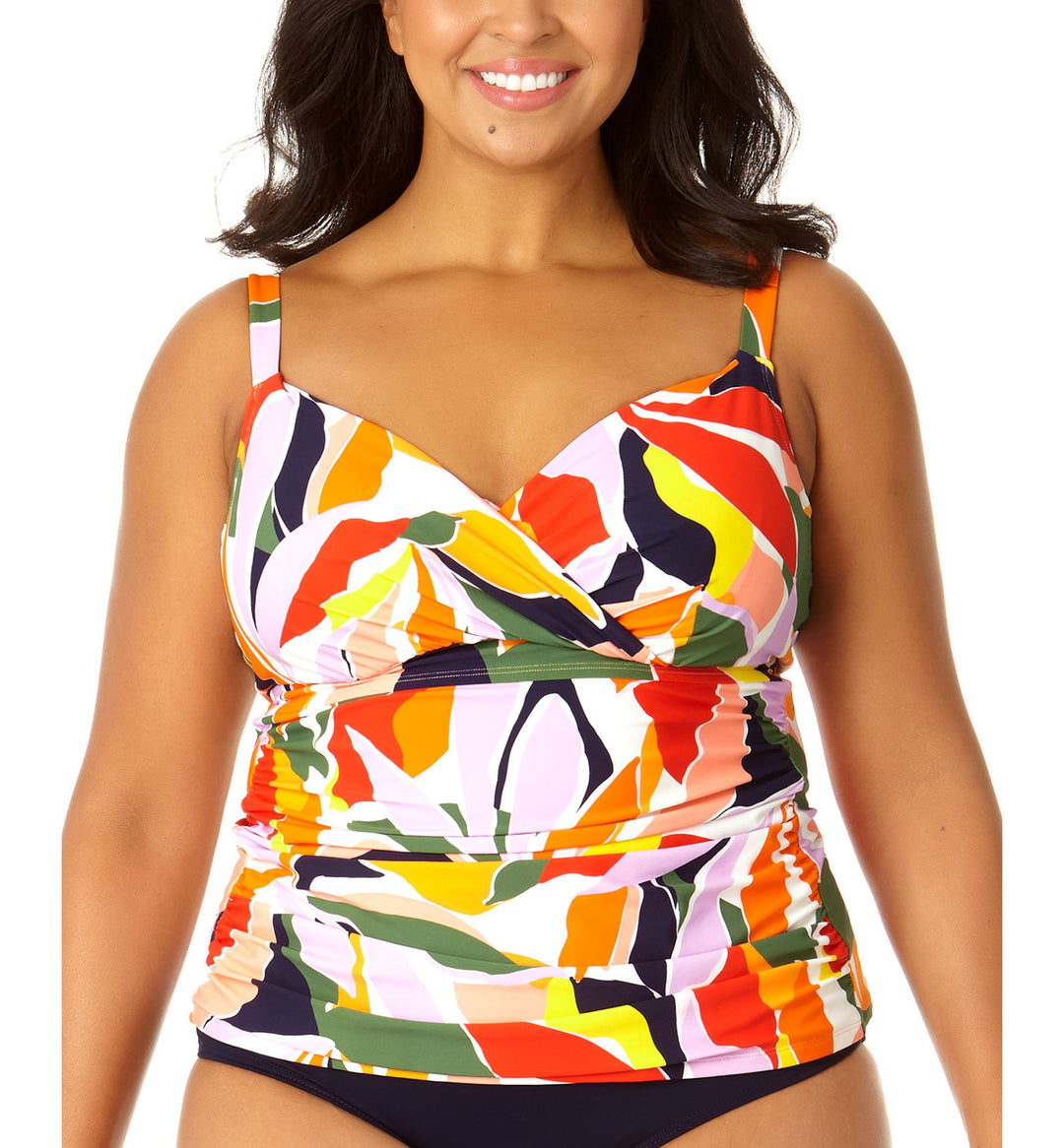 Plus Size Printed V-Neck Tankini Top