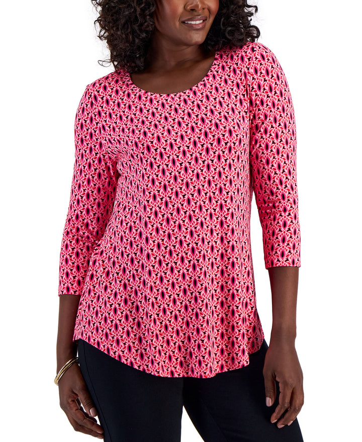 Women's Printed 3/4 Sleeve Scoop-Neck Top