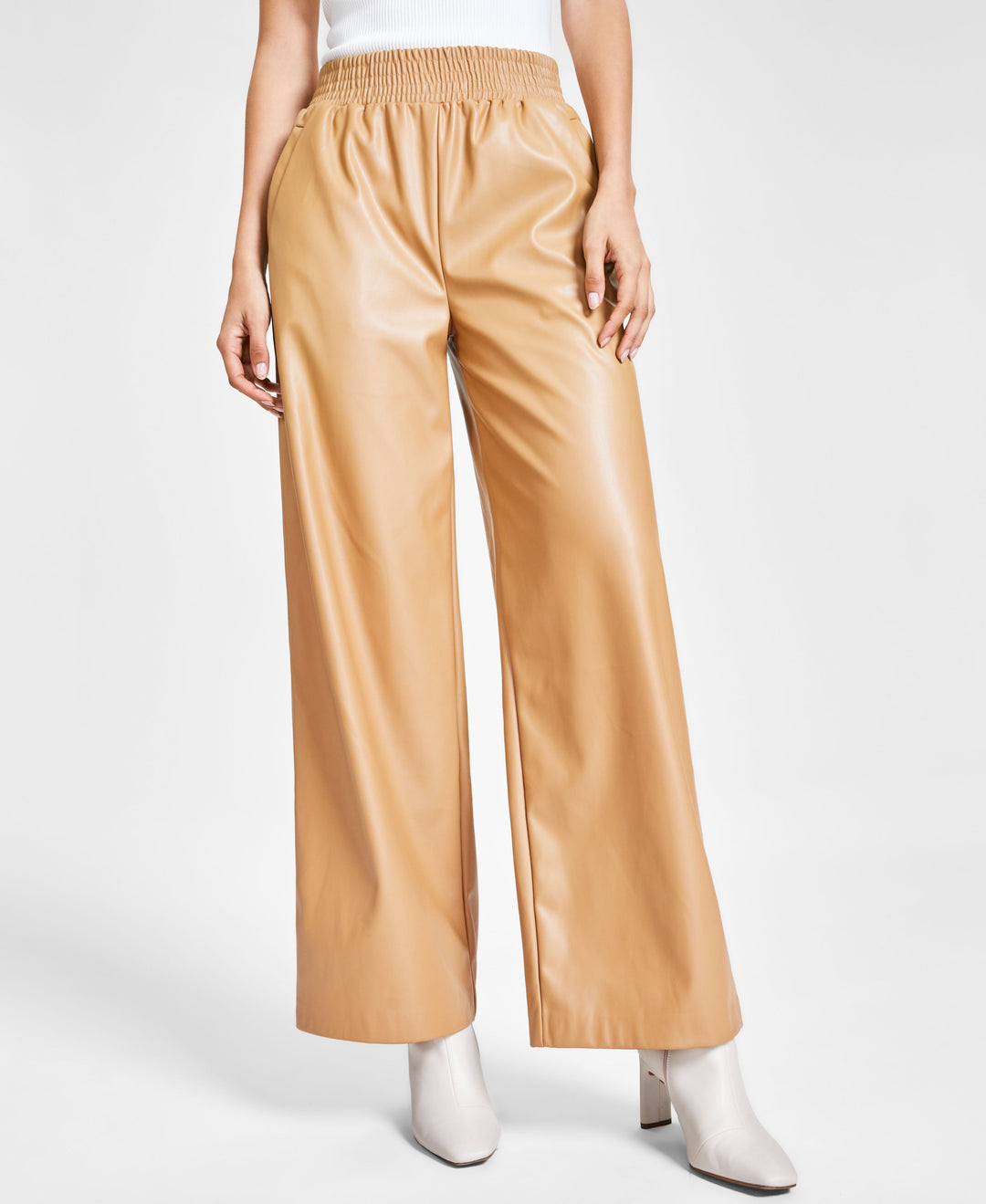 Women's Ottoman Sweater, Ribbed Tank Top & Faux-Leather Wide-Leg Pants