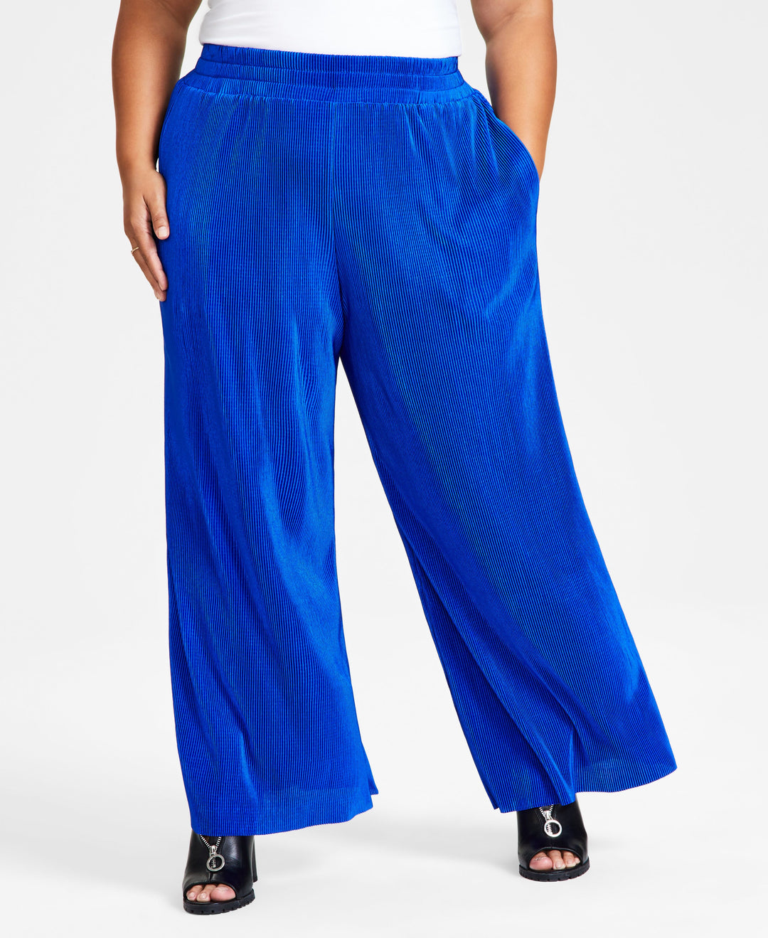 Plus Size Plisse High-Rise Wide-Leg Pants