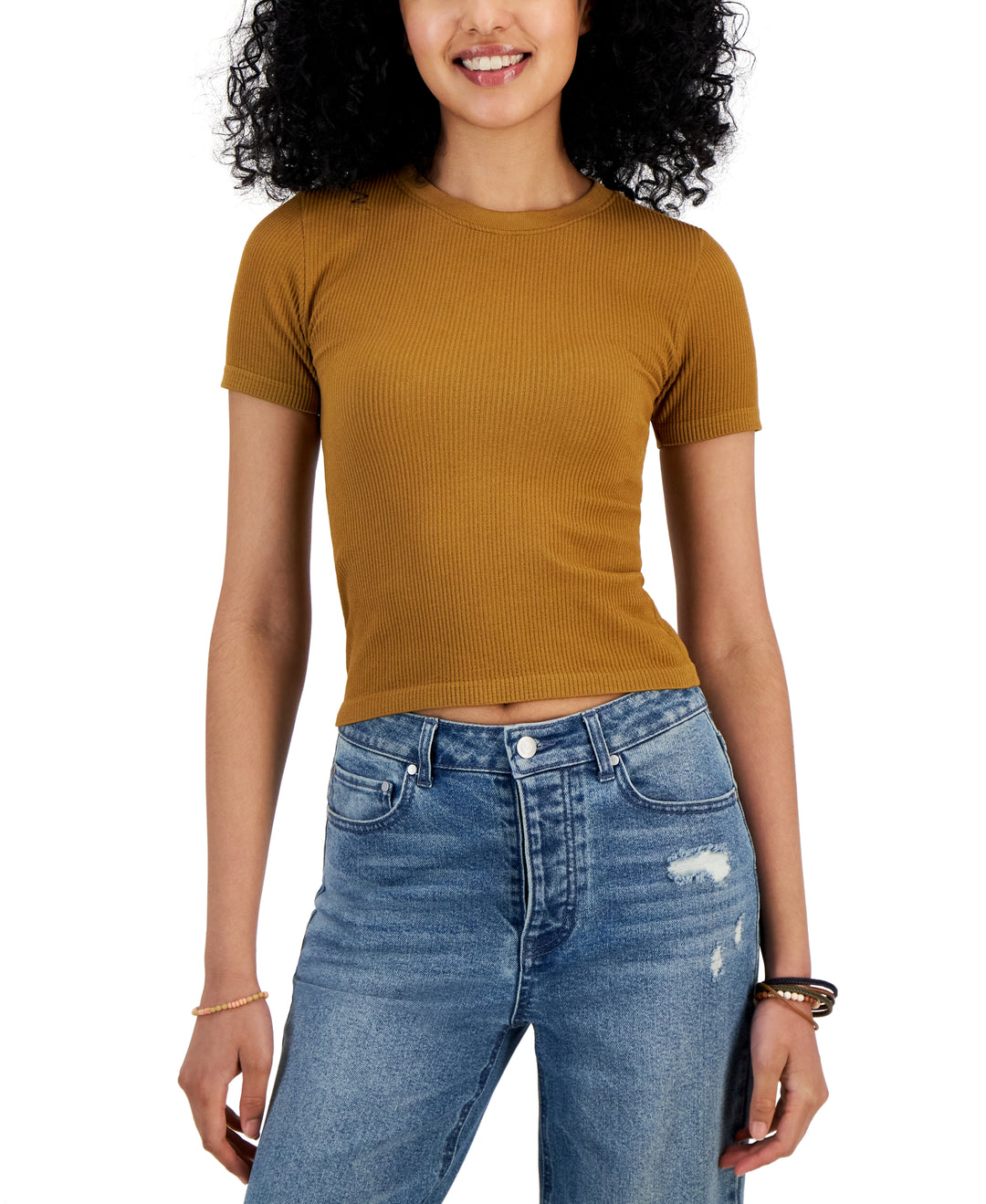 Juniors' Ribbed Seamless Crewneck Top