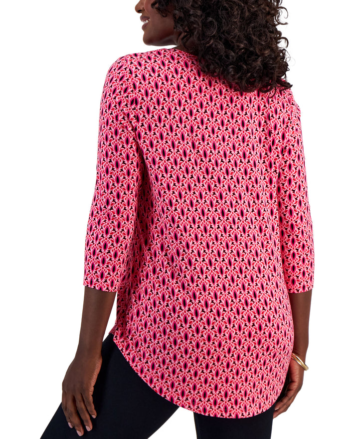 Women's Printed 3/4 Sleeve Scoop-Neck Top