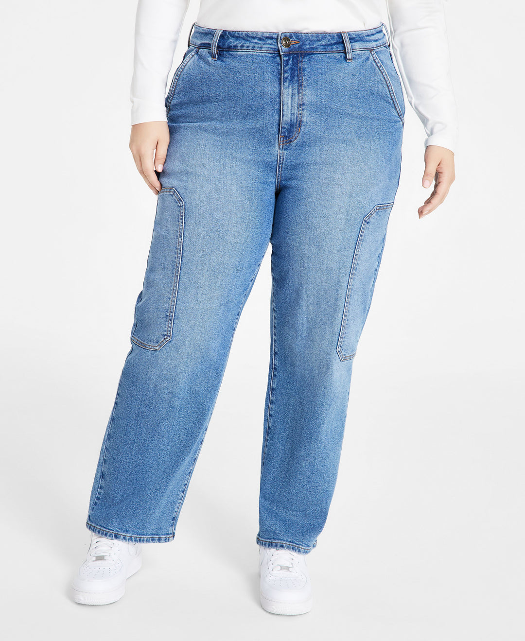 Plus Size High-Rise Wide-Leg Cargo Jeans