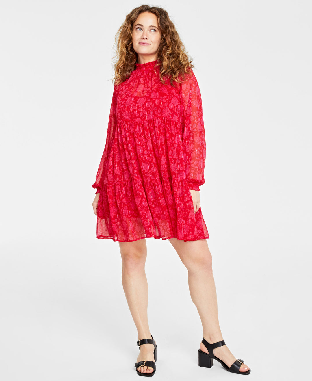 Women's Floral-Print Tiered Trapeze Dress