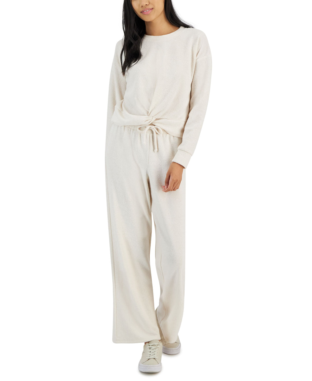Juniors' Cozy Twist-Front Long-Sleeve Top & Cozy Pull-On Wide Leg Pants