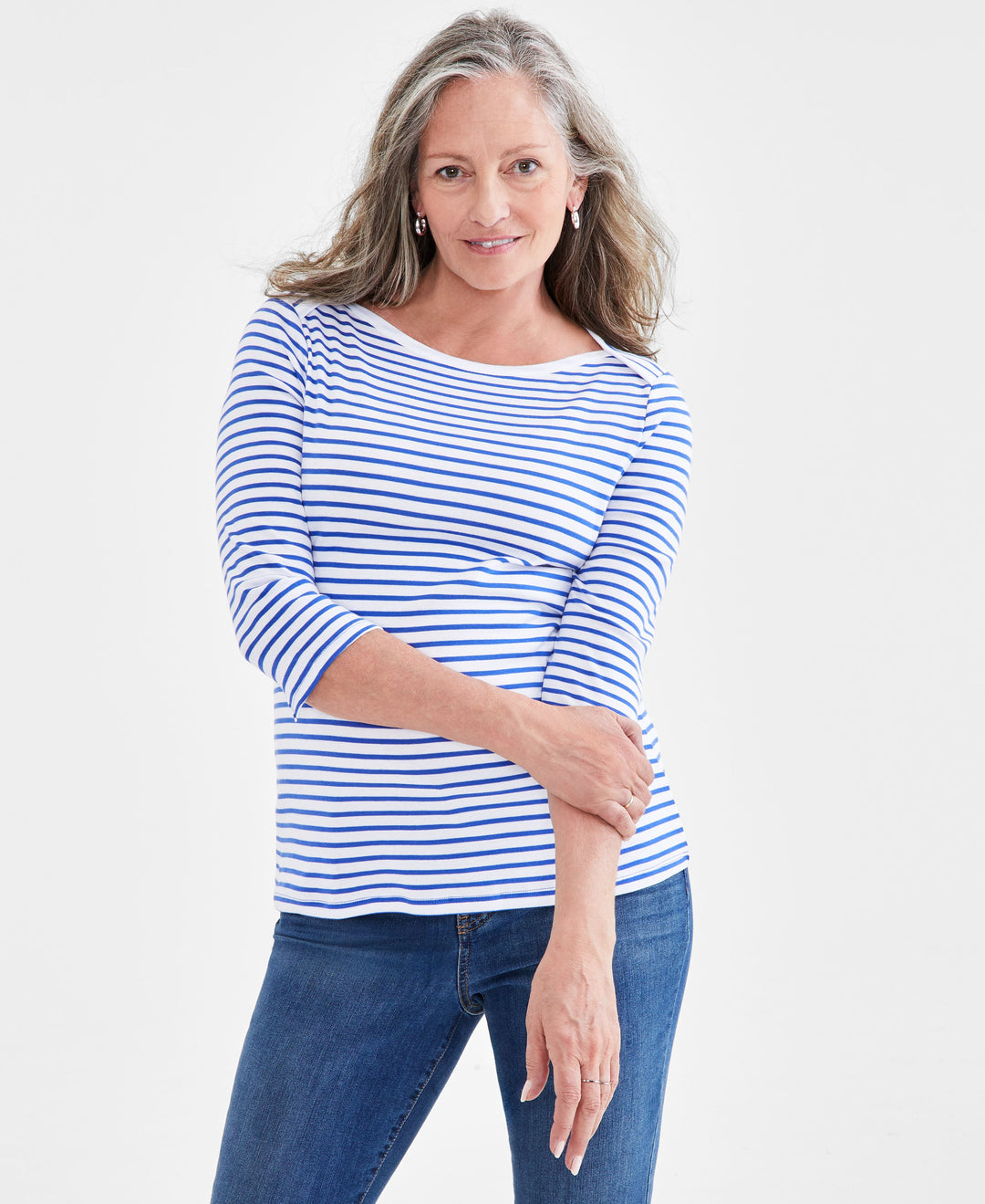 Petite Stripe 3/4-Sleeve Top