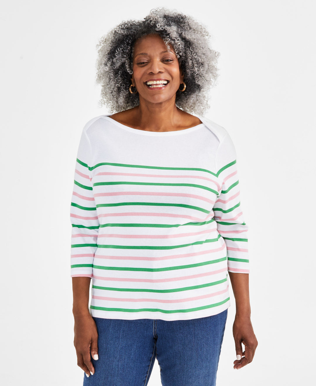 Plus Size Printed Pima Cotton 3/4-Sleeve Top