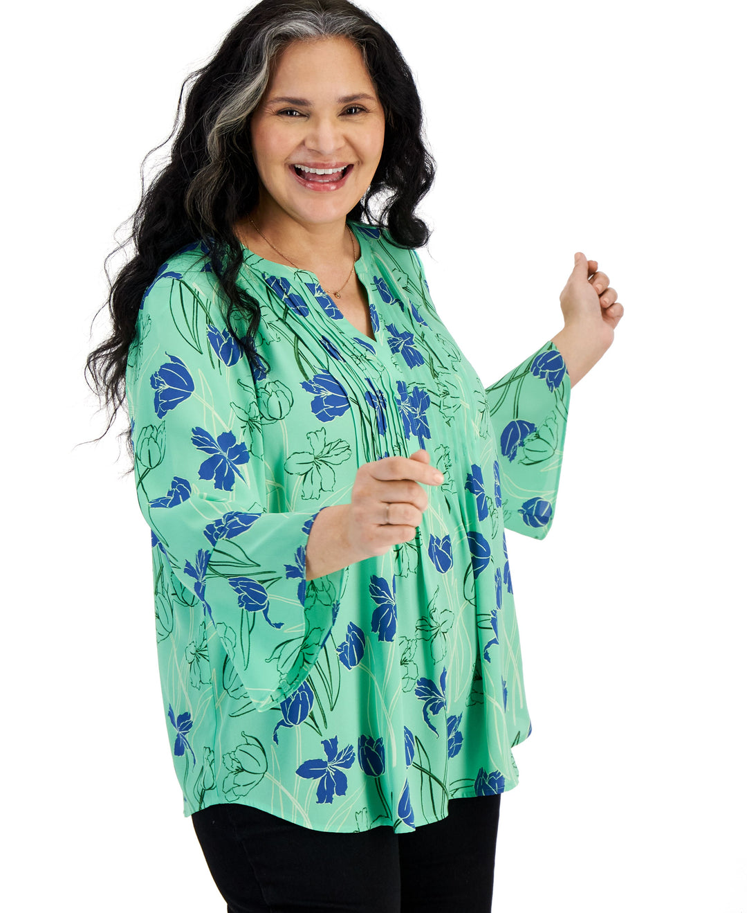 Plus Size Printed Pintuck Blouse