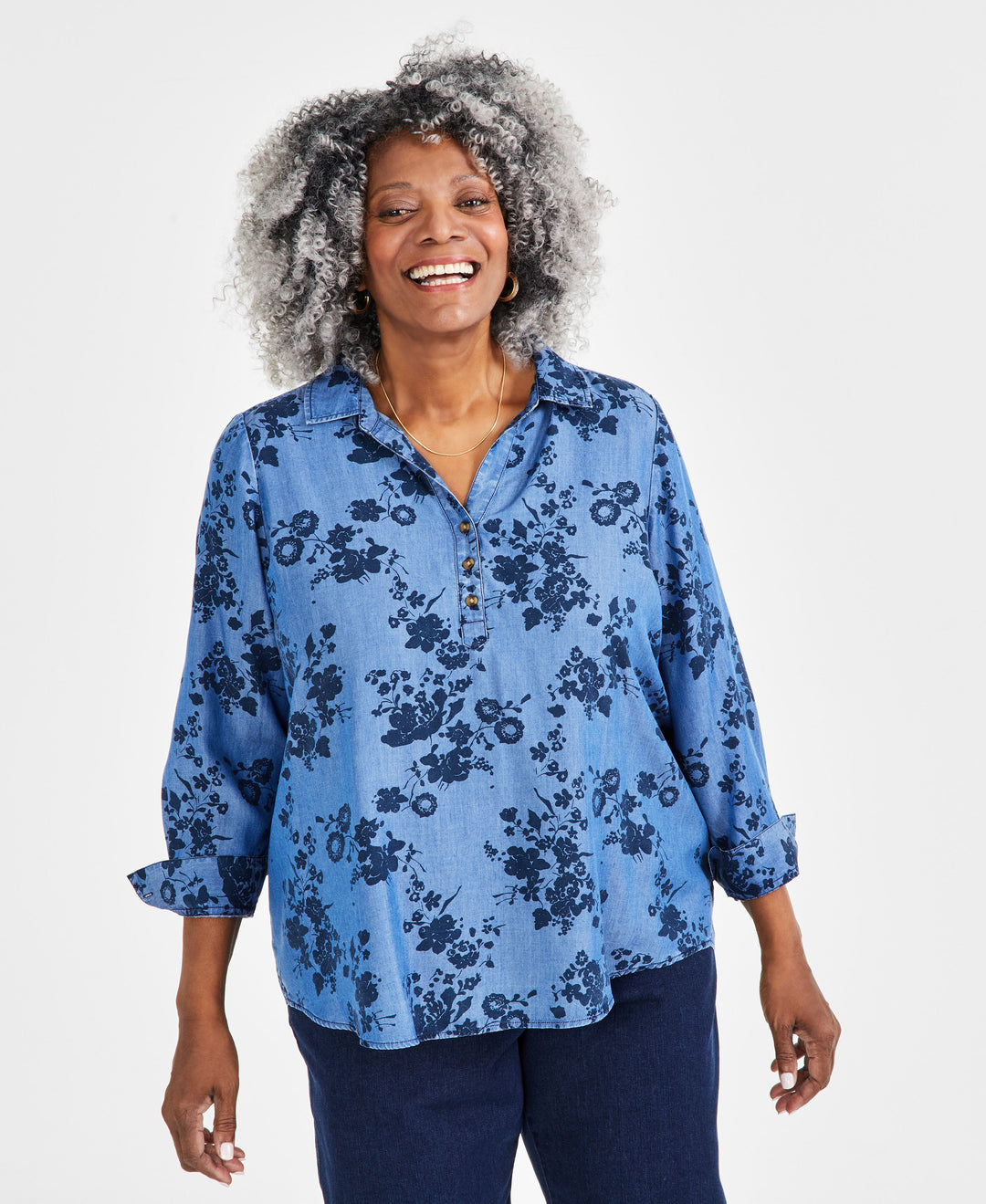 Plus Size Perfect Popover Printed Top