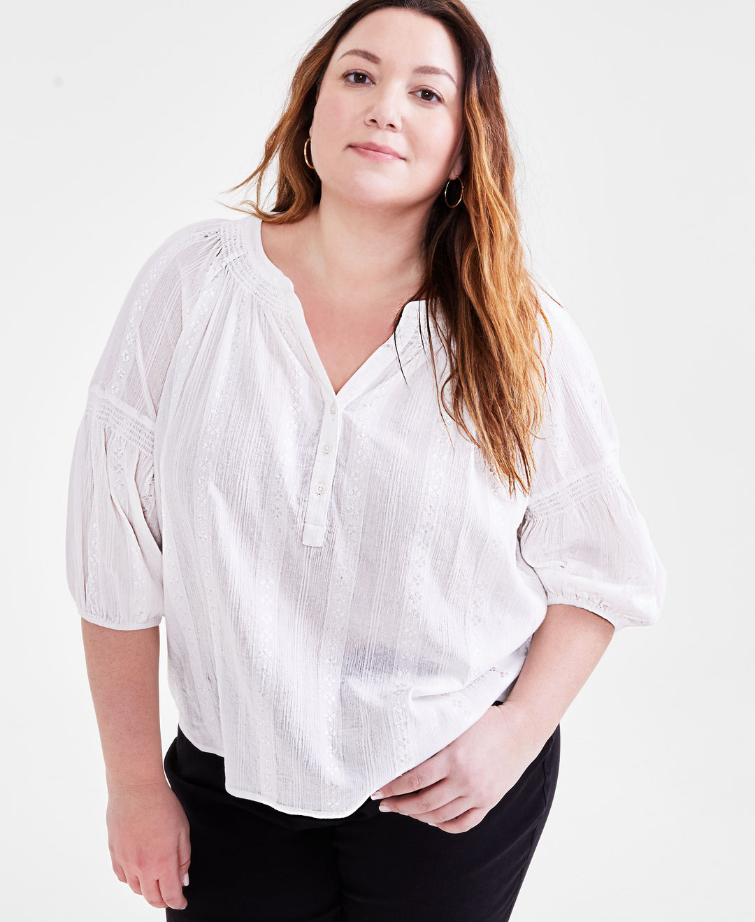Plus Size Woven Split-Neck Top