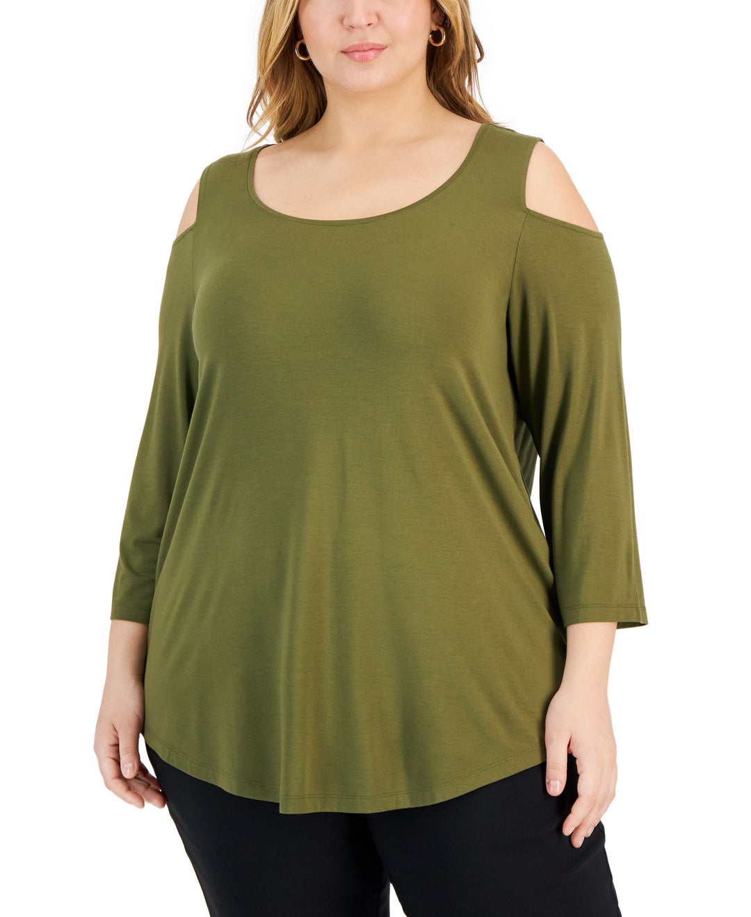 Plus Size 3/4-Sleeve Cold-Shoulder Top