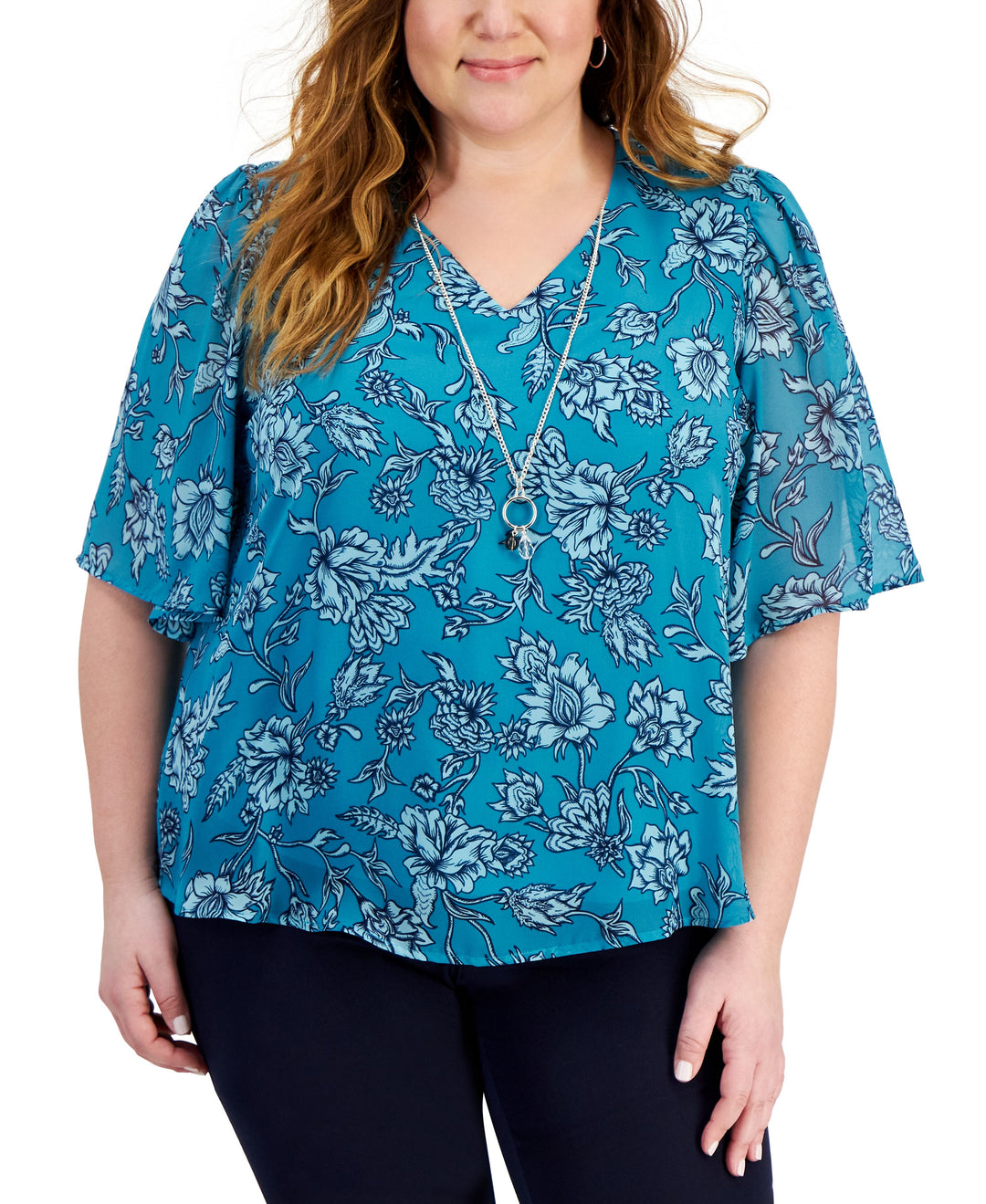 Plus Size Floral Necklace Top