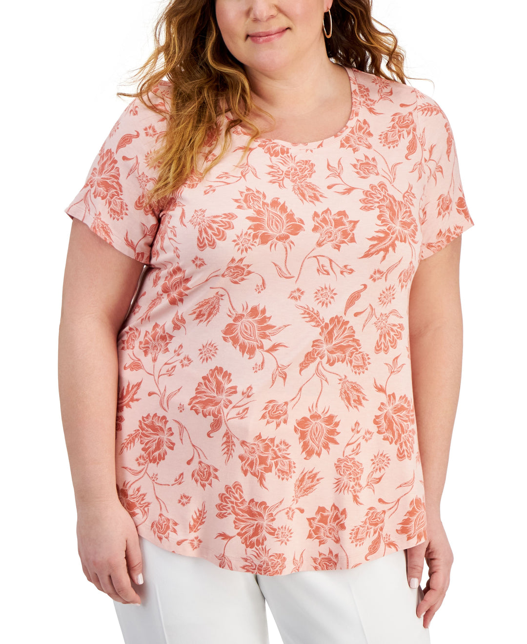 Plus Size Floral Print Short-Sleeve Top