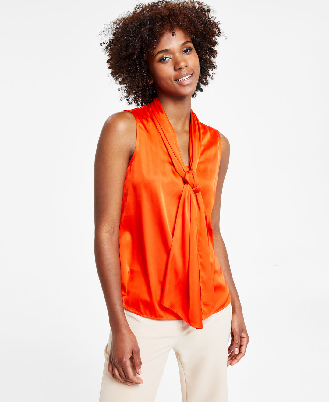 Women's Tie-Neck Sleeveless Satin Blouse