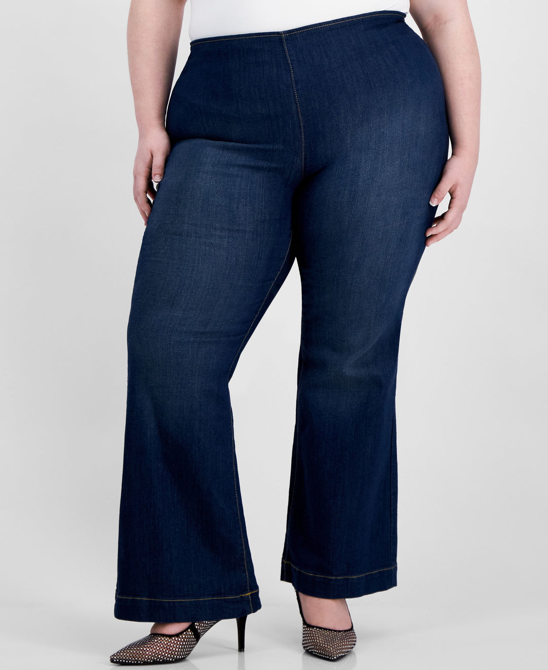 Plus Size Pull-On Flare-Leg Denim Jeans
