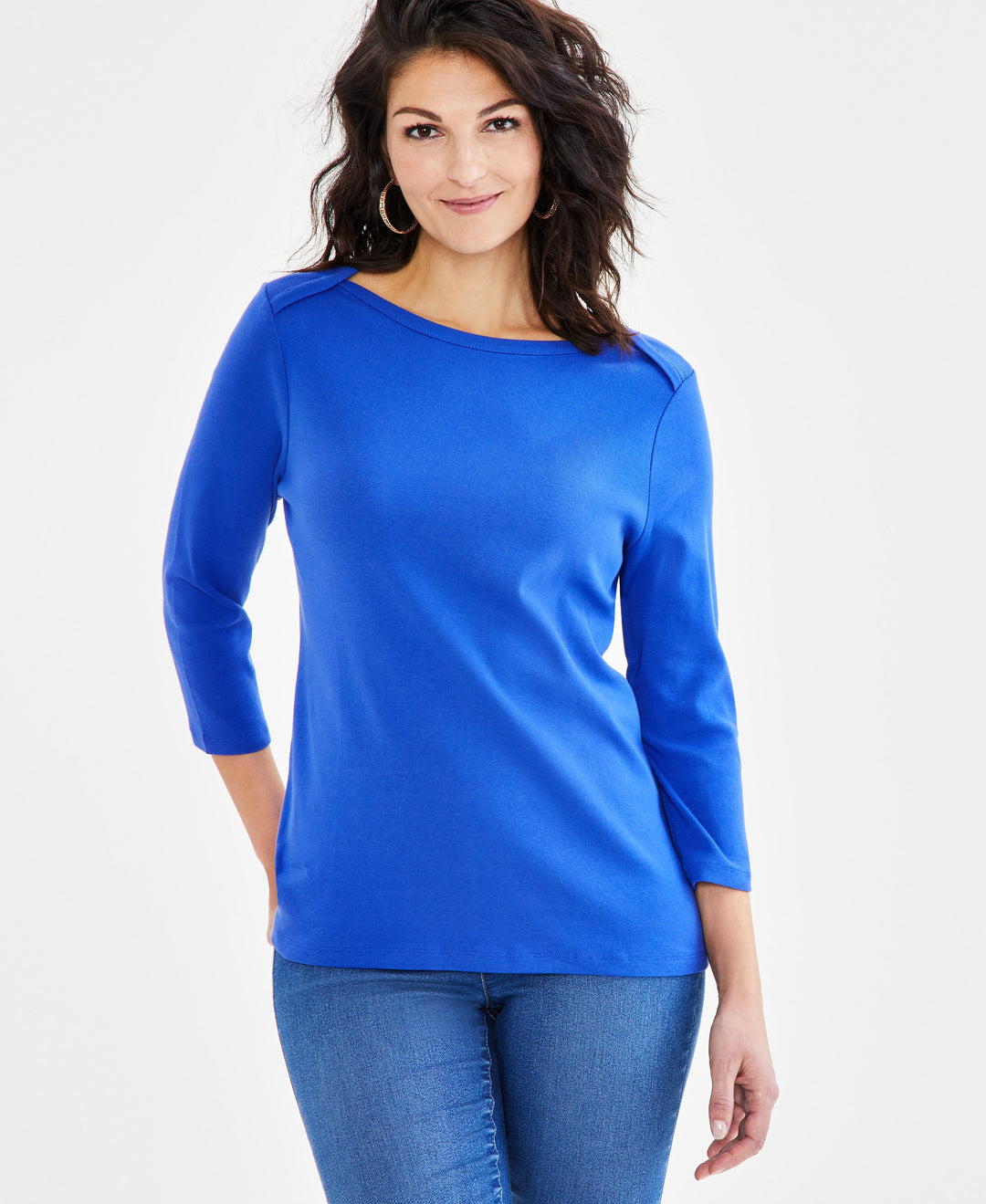 Women's Pima Cotton 3/4-Sleeve Boat-Neck Top, Regular & Petite