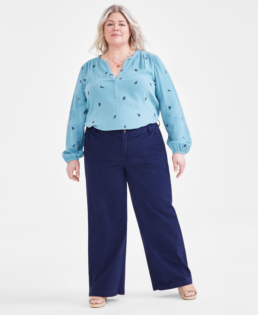 Plus Size High-Rise Wide-Leg Twill Pants