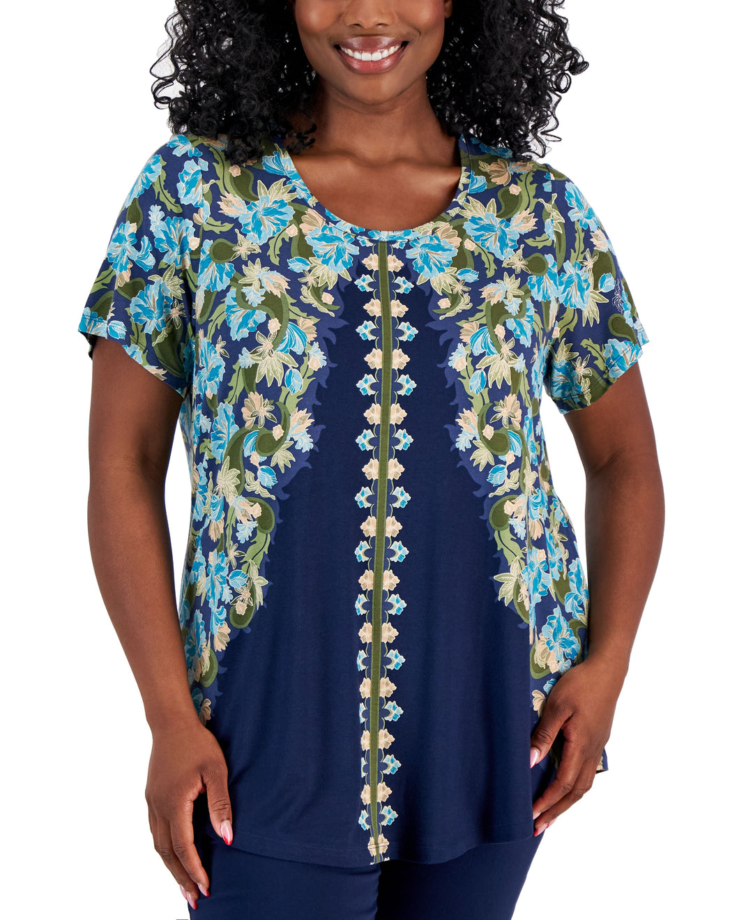 Plus Size Oaklyn Ornate Print Short-Sleeve Top