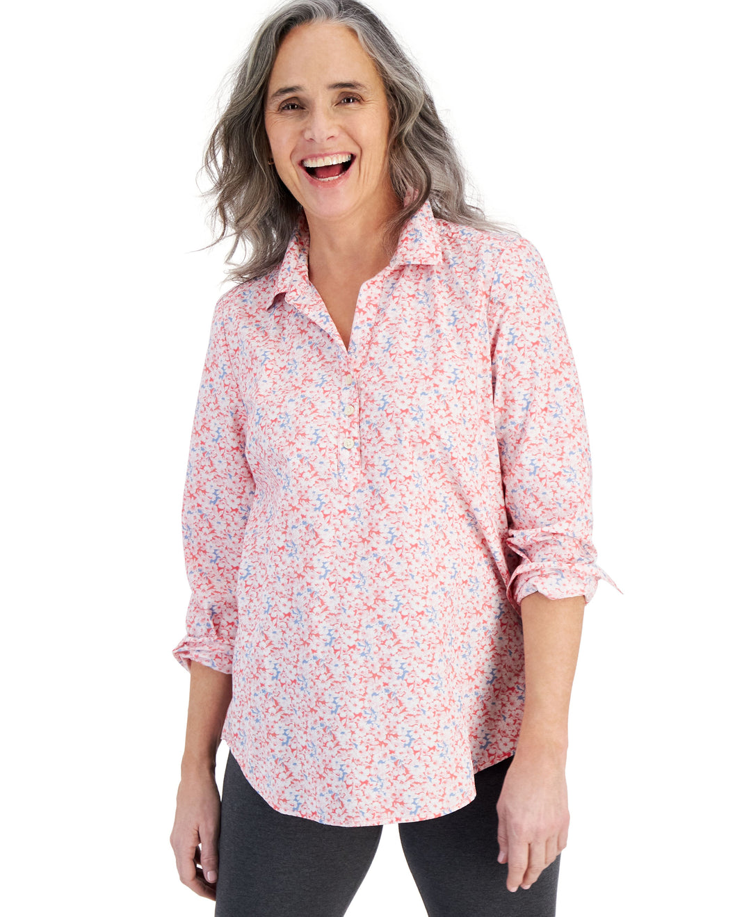 Petite Printed Popover Shirt
