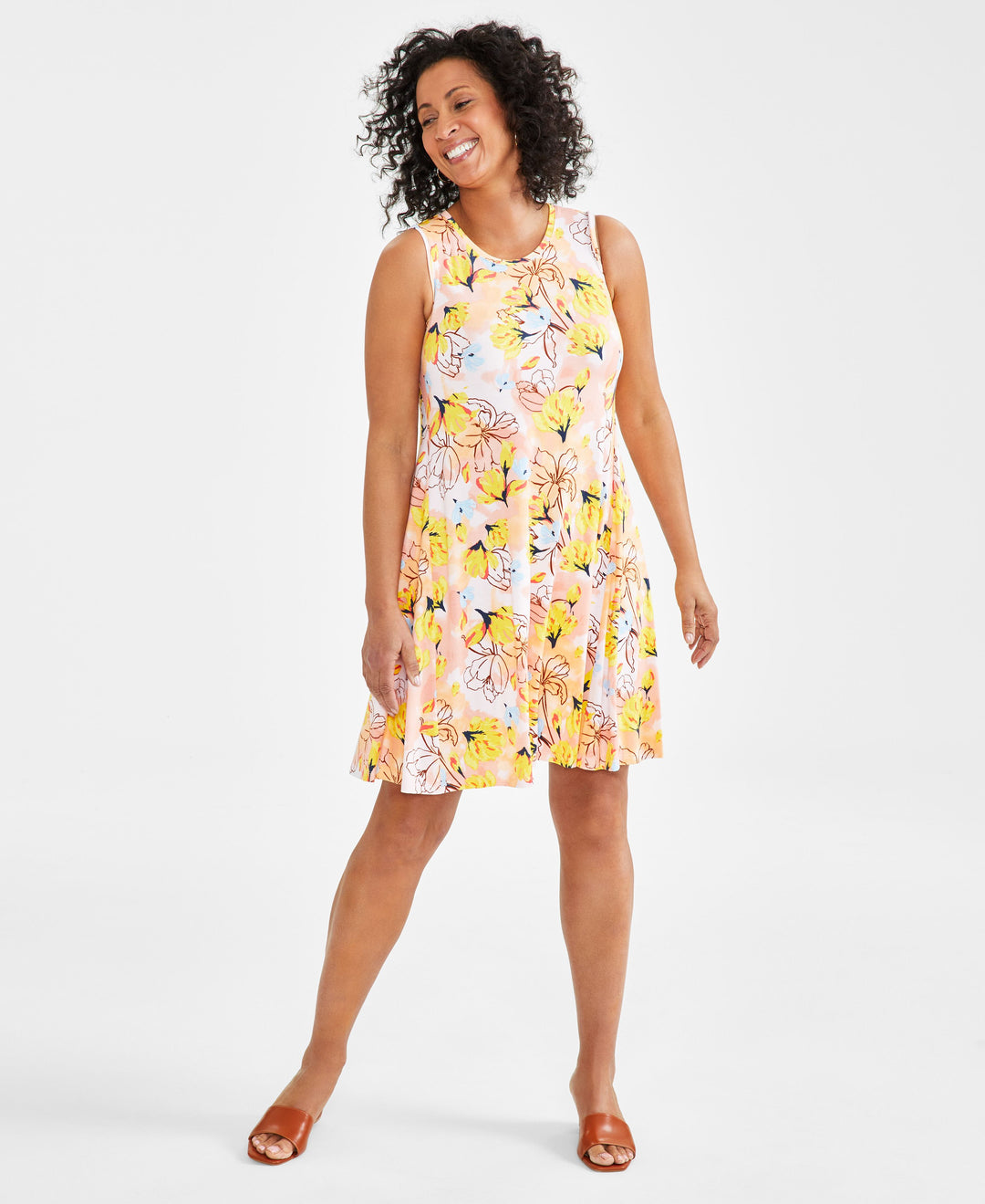 Women's Printed Sleeveless Knit Flip Flop Dress
