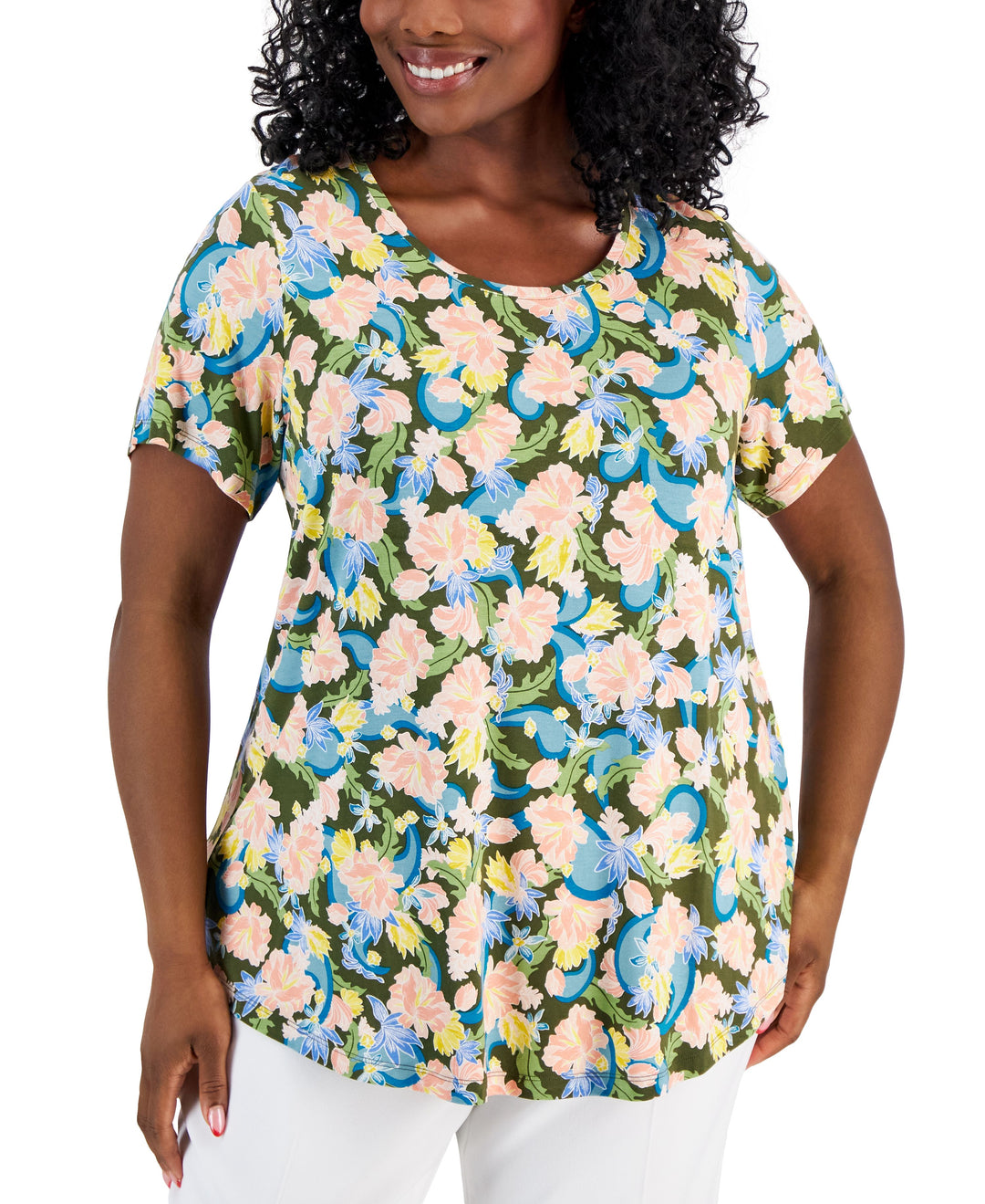 Plus Size Oaklyn Floral-Print Short-Sleeve Top