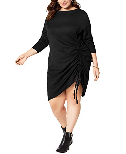 NY Collection Plus Size 3/4 Sleeve Ruched Sweater Dress