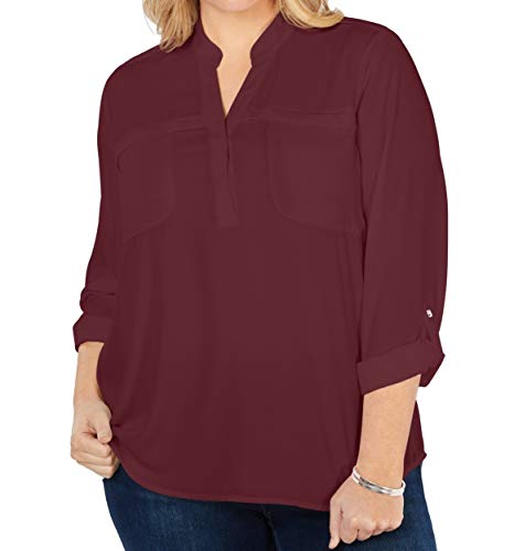 Plus Size Roll-Tab-Sleeve Utility Shirt