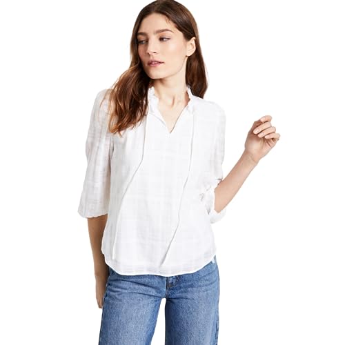Bar III Womens Ruffled Metallic Peasant Tie Ftont Top