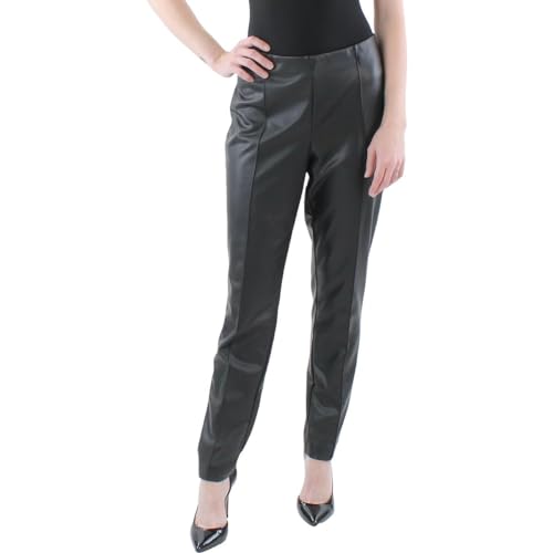 Anne Klein Womens Faux-Leather Pull-on Leggings