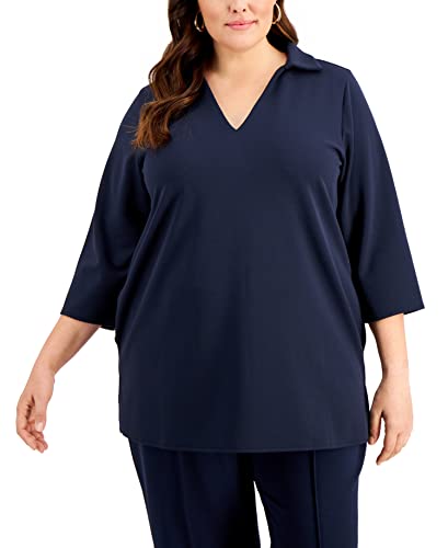 Alfani Plus Size 3/4 Sleeve Collared Tunic Top