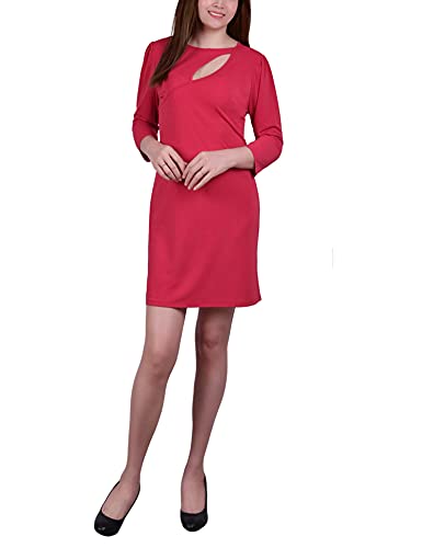Womens 3/4 Sleeve Crepe Knit Sheath With Cutout Dress