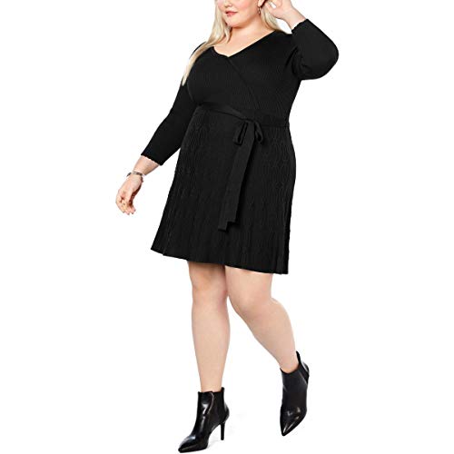 NY Collection Womens Faux Wrap Fit & Flare Sweater Dress - Black - 1XP NY Collection Womens Faux Wrap Fit & Flare Sweater Dress - Black - 1XP
