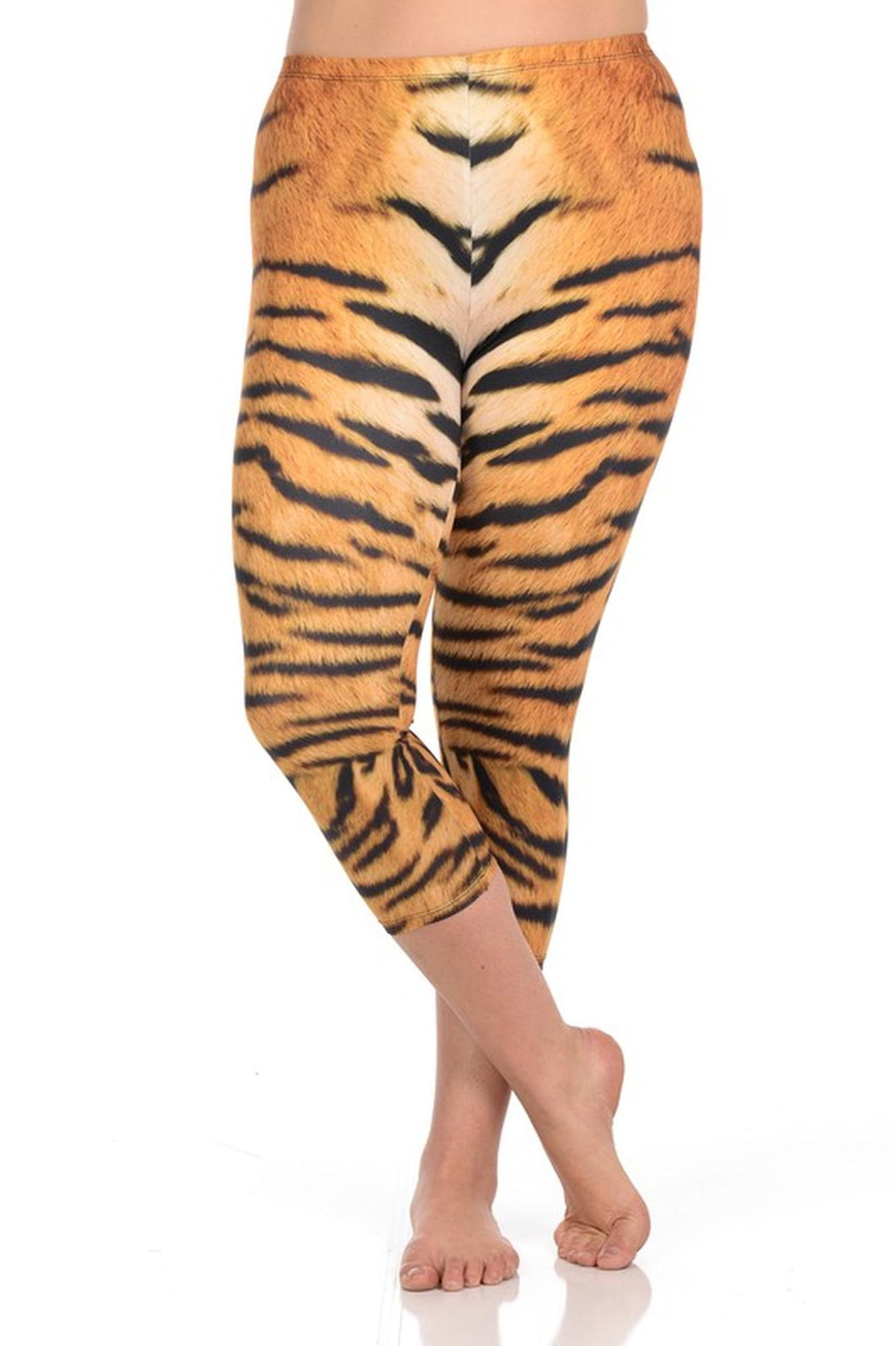 Brushed Graphic Print Tiger Print Plus Size Capris