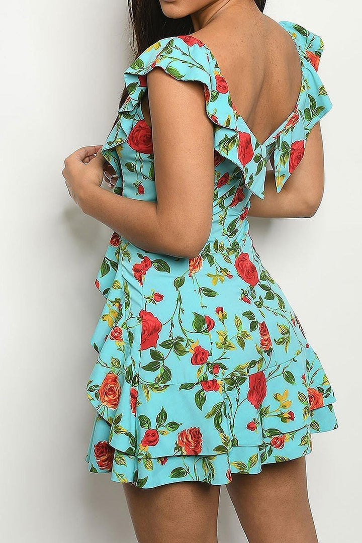 Ruffles and Roses Flounce Mini Dress