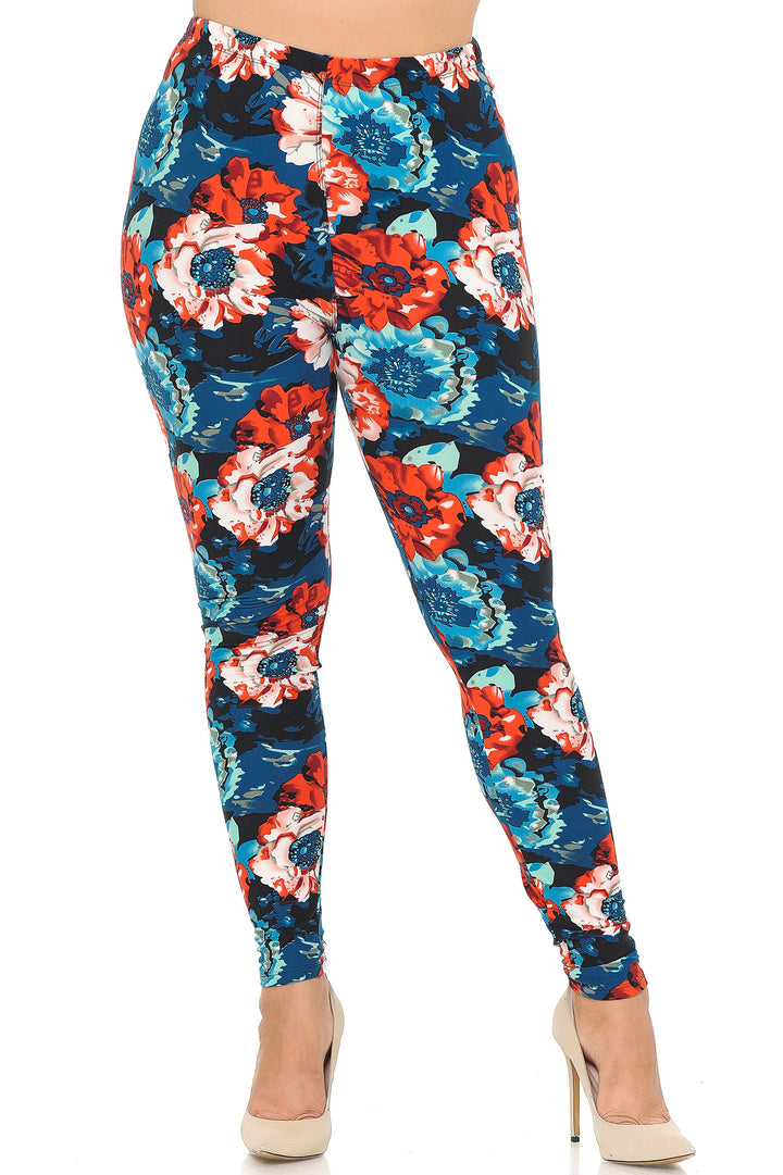 Buttery Smooth Painted Floral Extra Extra Plus Size Leggings - 3X-5X